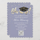 ゴールデン紙吹雪大学院パーティーQRコードスモークブルー 招待状 (正面/裏面)