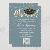 ゴールデン紙吹雪大学院パーティーQRコードティール（緑がかった色） 招待状 (正面/裏面)