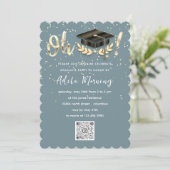 ゴールデン紙吹雪大学院パーティーQRコードティール（緑がかった色） 招待状 (スタンド正面)