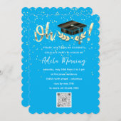 ゴールデン紙吹雪大学院パーティーQRコードブルー 招待状 (正面/裏面)