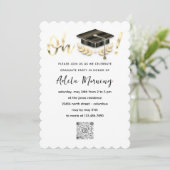 ゴールデン紙吹雪大学院パーティーQRコードホワイト 招待状 (スタンド正面)