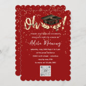 ゴールデン紙吹雪大学院パーティーQRコードレッド 招待状 (正面/裏面)