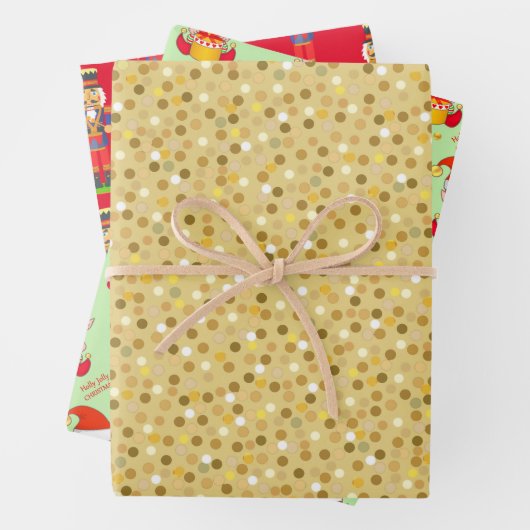 ゴールデン紙吹雪、クリスマス小妖精や小人、くるみ割り ラッピングペーパーシート (インサイチュ)