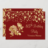 ゴールデン紙吹雪、バラオン赤85誕生日 招待状 (正面/裏面)