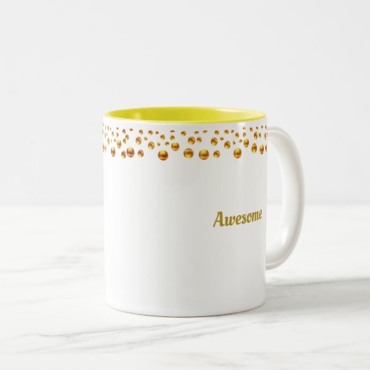 ゴールデン紙吹雪&パーソナライズされた文字オンホワイト ツートーンマグカップ (正面右)