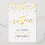 ゴールデン紙吹雪Sweet sixteenバースデーパーティー 箔招待状 (正面)