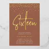 ゴールデン紙吹雪Sweet sixteenバースデーパーティー 箔招待状 (正面)