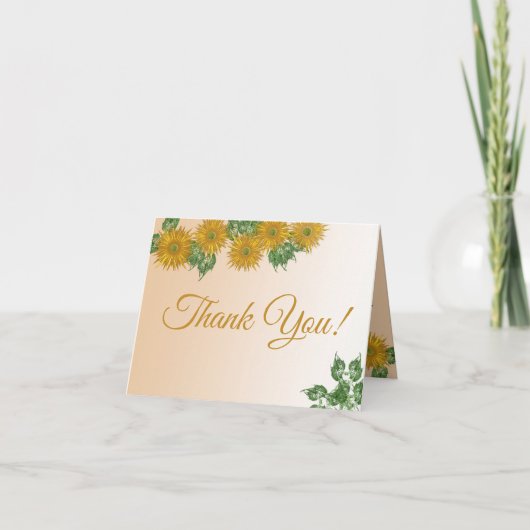 ゴールデン素朴イエローグリーンフローラアートテンプレート サンキューカード (正面)
