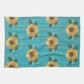 ゴールデン素朴イエローサンフラワーティール(緑がかった色)ウッドバストウ キッチンタオル (横)