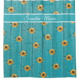 ゴールデン素朴イエローサンフラワーティール（緑がかった色）ウッド |シャワー シャワーカーテン