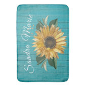 ゴールデン素朴イエローサンフラワーティール（緑がかった色）ウッド | バスマット (正面縦)