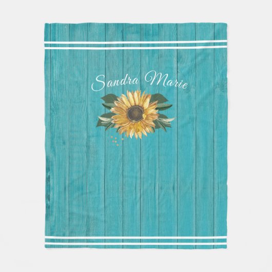 ゴールデン素朴イエローサンフラワーティール(緑がかった色)ウッド | フリースブランケット (正面)