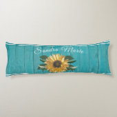 ゴールデン素朴イエローサンフラワーティール（緑がかった色）ウッド | ボディピロー (裏面)