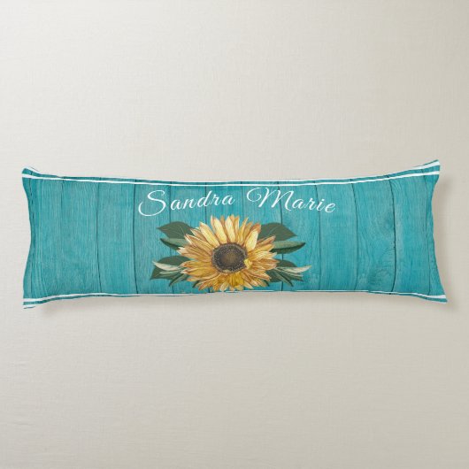 ゴールデン素朴イエローサンフラワーティール（緑がかった色）ウッド | ボディピロー (裏面)