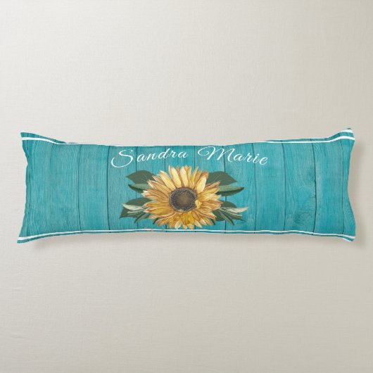 ゴールデン素朴イエローサンフラワーティール（緑がかった色）ウッド | ボディピロー (正面)