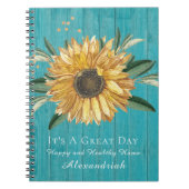 ゴールデン素朴サンフラワーティール(緑がかった色)ブルーバーンウッドミニB ノートブック (正面)