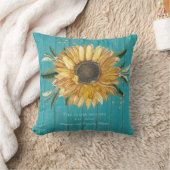 ゴールデン素朴サンフラワーティール（緑がかった色）ブルーバーンウッド クッション (ブランケット)