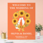 ゴールデン素朴サンフラワー秋の結婚式へようこそ アクリルサイン (ウェディング)