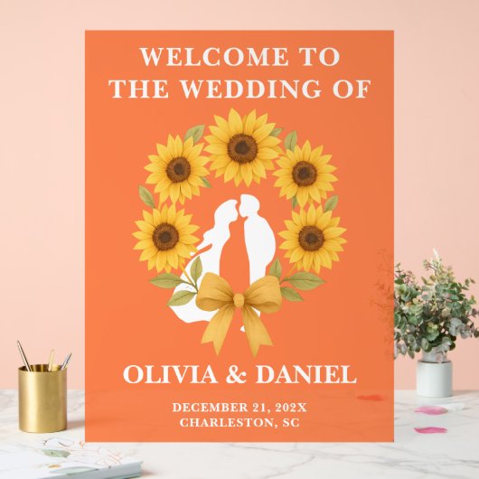 ゴールデン素朴サンフラワー秋の結婚式へようこそ アクリルサイン (ウェディング)