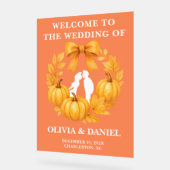 ゴールデン素朴パンプキン秋の結婚式へようこそ アクリルサイン (傾斜)