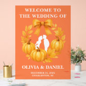 ゴールデン素朴パンプキン秋の結婚式へようこそ アクリルサイン (ウェディング)