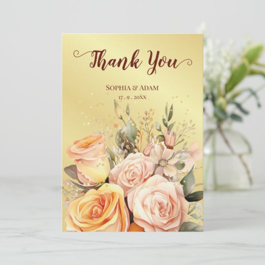 ゴールデン素朴フローラサンキュー結婚のカード 招待状 (スタンド正面)