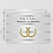 ゴールデン素朴ホースシューズシルバーフットH結婚ズ 招待状 (正面/裏面)