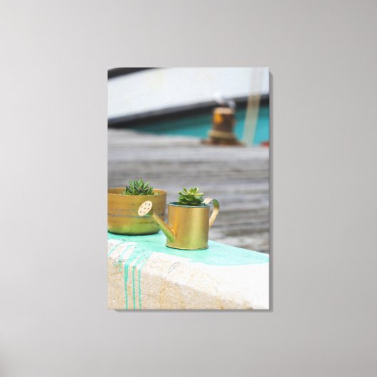 ゴールデン素朴ポットランニングターコイズ絵を描の キャンバスプリント (正面)