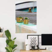 ゴールデン素朴ポットランニングターコイズ絵を描の ポスター (ホームオフィス)