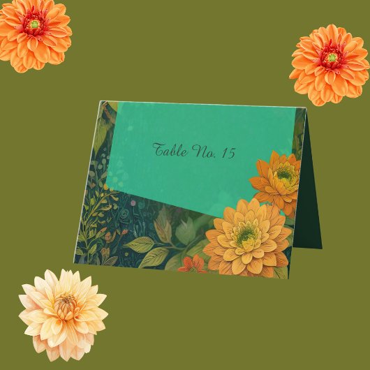 ゴールデン素朴秋のフローラ結婚のテーブル番号 サンキューカード
