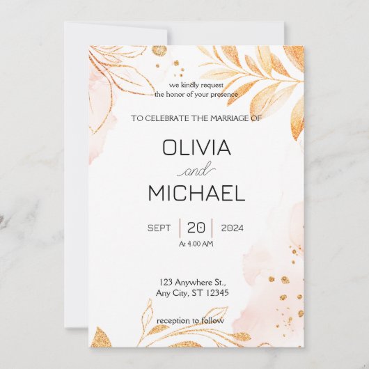 ゴールデン素朴秋の紅葉結婚式招待状 招待状 (正面)