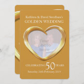 ゴールデン結婚のハート写真50年パーティー招待状 招待状 (正面/裏面)