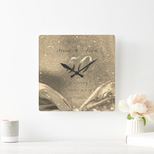 ゴールデン結婚の50周年記念親のフェイク金ゴールド スクエア壁時計 (ホーム)