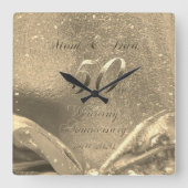 ゴールデン結婚の50周年記念親のフェイク金ゴールド スクエア壁時計 (正面)