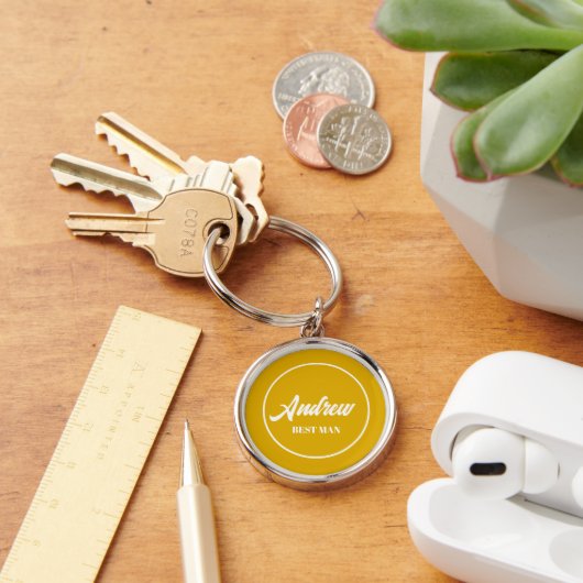 ゴールデン結婚イエロー花婿介添人パーソナライズされた キーホルダー (デスク)