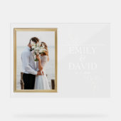 ゴールデン結婚ズのフレームエレガントフローラタイポグラフィ アクリルサイン (正面)