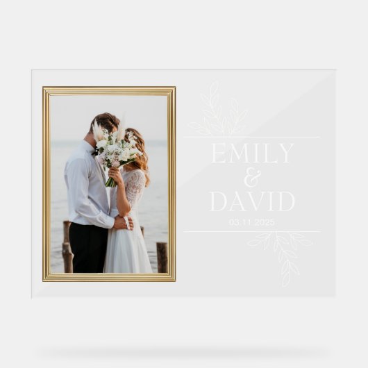 ゴールデン結婚ズのフレームエレガントフローラタイポグラフィ アクリルサイン (正面)