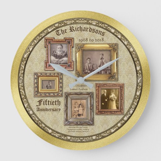 ゴールデン結婚ズ記念アンティークフレームコラージュ ラージ壁時計 (正面)