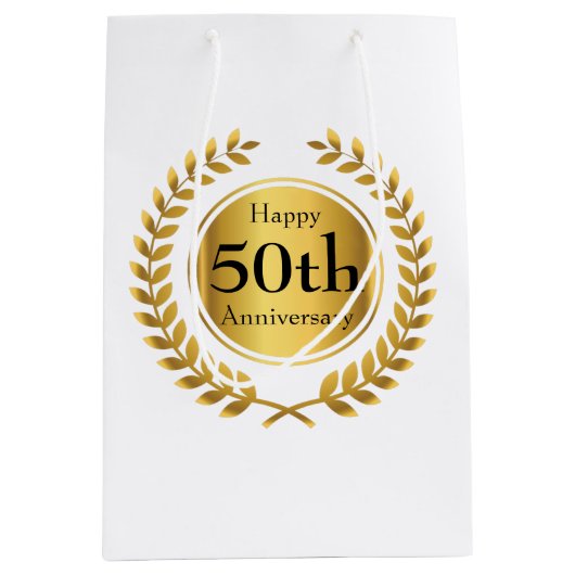 ゴールデン結婚ズ記念カスタム ミディアムペーパーバッグ (正面)