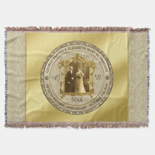 ゴールデン結婚ズ記念クラシック写真枠 スローブランケット (正面)