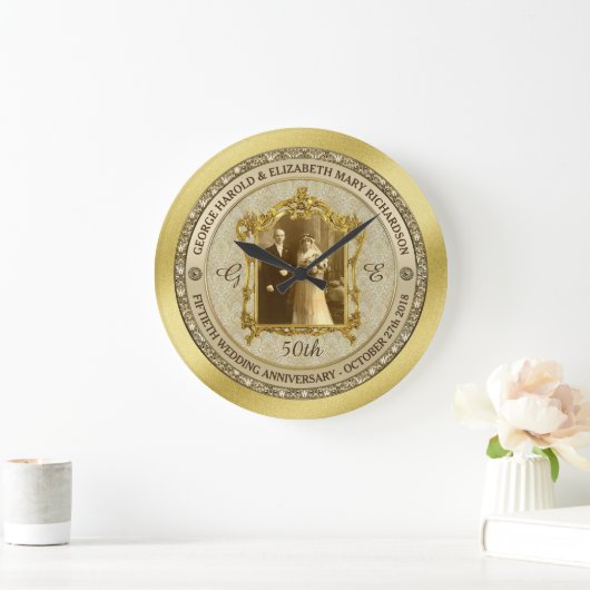 ゴールデン結婚ズ記念クラシック写真枠 ラージ壁時計 (ホーム)