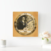 ゴールデン結婚ズ記念写真カスタム金ゴールド スクエア壁時計 (ホーム)