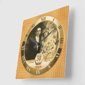 ゴールデン結婚ズ記念写真カスタム金ゴールド スクエア壁時計 (傾斜)