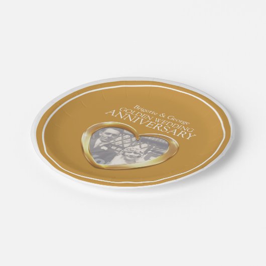ゴールデン結婚ズ記念写真ハート紙プレート ペーパープレート (アングル)