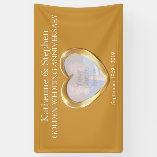 ゴールデン結婚ズ記念日のハートフォトバナー 横断幕 (縦)