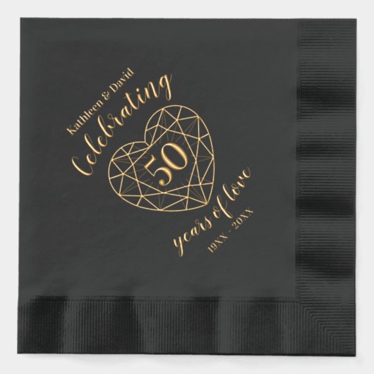 ゴールデン結婚ズ50thフォイルに刻印されたナプキン 箔ナプキン (正面)