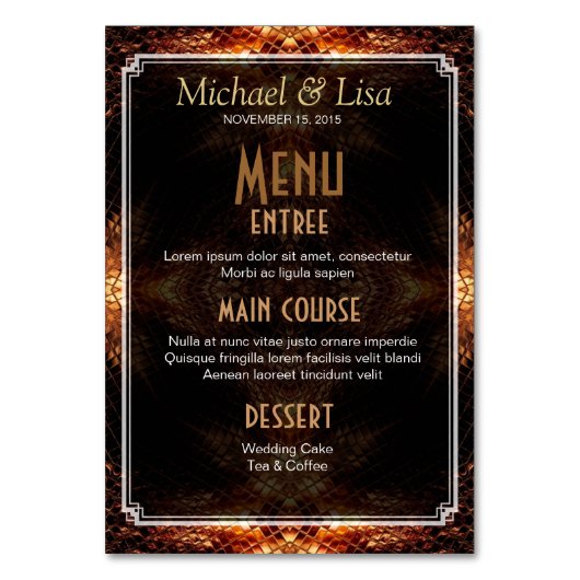 ゴールデン結婚ファイアのメニュー+テーブル番号カード テーブルナンバー (裏面)