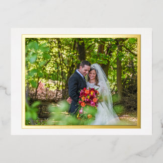 ゴールデン結婚フレームの写真、シンプルサンキューカード 箔シーズンポストカード