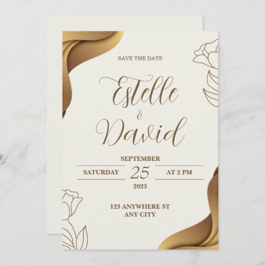 ゴールデン結婚式招待状:愛に着手 招待状 (正面/裏面)