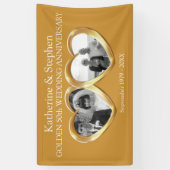 ゴールデン結婚記念日2ハートのフォトバナー 横断幕 (縦)